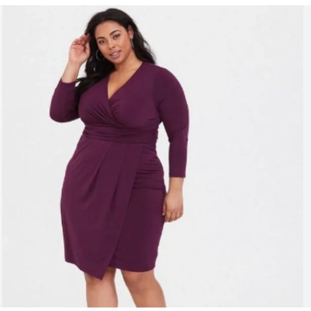 Torrid Midi Studio Knit Surplice Wrap Solid Purple Dress Plus Size 2X
